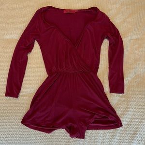 Boohoo Wine Long-Sleeved Wine Romper